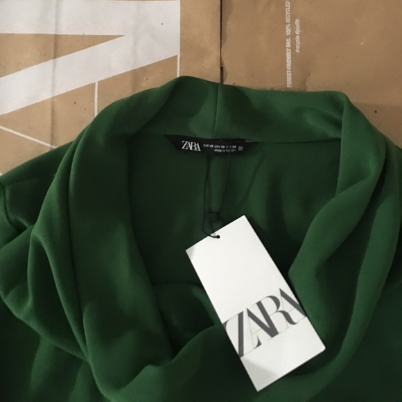 ZARA KELLY GREEN COWL FLOWY NECKLINE LONG SLEEVE BLOUSE - Picture 6 of 13